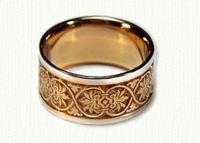 #19: Ornamental Leaf Wedding Band 14kt yellow gold center/white rails.