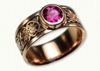 #20: Custom 14kt rose Ornamental Leaf Band with bezel set pink tourmaline