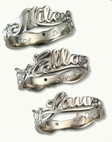 Custom Sculpted Band with Names & 3 Diamonds (.02ct) Bead Set