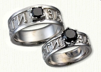 Custom Cyrillic Text Band with 2.5mm Square Princess Black Diamond