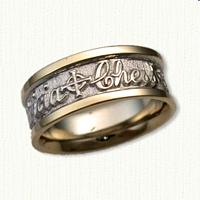 Custom band with Patricia, Cross, Chess and Hearts Wedding Band 