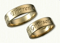 14kt Yellow Gold Custom Personalized Wedding Bands - Reverse Etch