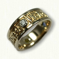 14kt Yellow Gold Custom Mothers Ring with names and Bezel set stones