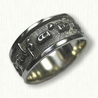 14kt White Gold Custom Elvish Font Wedding Band with Black Ruthinium Plating  