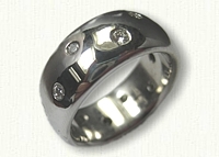 14kt White Gold Custom Rounded Polka Dot Band with Varied Size Diamonds - 8.0 mm width