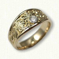 14kt Yellow Gold Tapered Monogram Ring with Cross and .12ct bezel set diamond