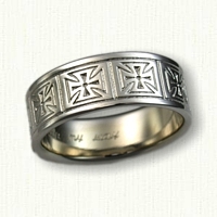 14kt White Gold Repeating Maltese Cross Wedding Band - 10.0 mm width