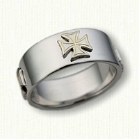 14kt White Gold Plain Band with Raised Maltese Crosses - 9.5 mm width