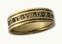 Custom Roman Numeral Wedding Bands in gold and platinum