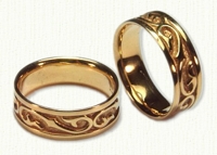 Custom Scroll Wedding Bands in gold and platinum