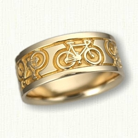 14kt Yellow Gold Custom Bicycle Wedding Band- 9.0 mm width