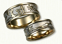 Custom Wedding Bands with Sun, Alligator,Heart, Rabbit & Dogs