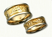 14kt Two Tone Custom Story Band Wedding Set  