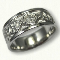 14kt White Gold Custom Band with Knots, Runes, Spider -