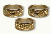 14kt yellow gold band<br>Cats, Palm Trees, Boat, & Names