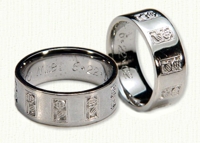 14kt white gold Band with Mission style flowers - reverse etch