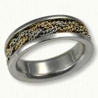 2 Strand, Two tone gold Turks Head Knot Band with white gold sleeve